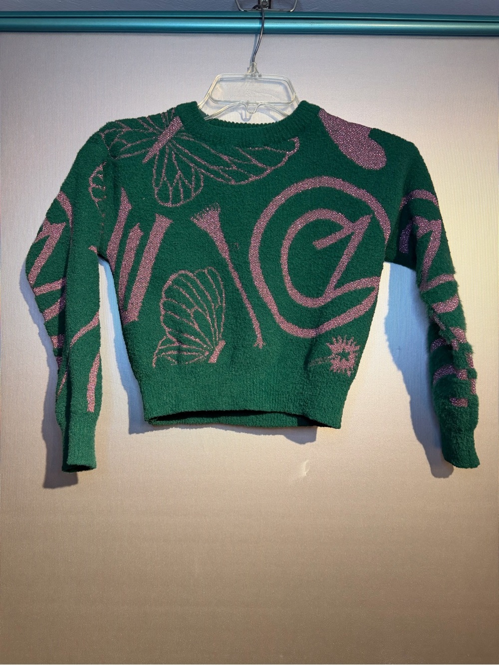 Girls' Green & Pink Patterned Knit Sweater